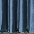 Zasłona szyta na taśmie 5 cm ciemnoniebieska z tkaniny welwetowej w pionowe prążki, wykończona obciążnikiem
