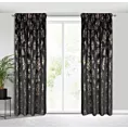 Zasłona welwetowa czarno, szampańska z błyszczącym nadrukiem palmowych liści 140x300 cm taśma - GLORIA