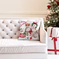 Poszewka na poduszkę świąteczna 45x45 cm biało, czerwona zdobiona nadrukiem uroczego kotka