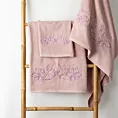 Zestaw ręczników bawełnianych na prezent 3 szt kolor pudrowy, liliowy z haftem uroczych kwiatów 400 g/m2 LILA