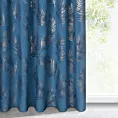 Zasłona welwetowa granatowo, szampańska z błyszczącym nadrukiem palmowych liści 140x300 cm taśma - GLORIA