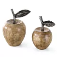 Figurka świąteczna z naturalnego drewna w kształcie jabłka zdobiona srebrnym liściem