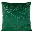 Poszewka na poduszkę 45x45 cm welwetowa ciemnozielona z delikatnymi jasnozłotymi liśćmi lilii wodnej BLINK 25