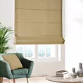 Roleta rzymska beżowa miękka, szenilowa tkanina o wyraźnym splocie i delikatnym połysku