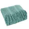 Koc akrylowy 130x170 cm ciemnomiętowa miękka w dotyku z drobnym ażurowym wzorem i frędzlami AKRYL 1 EUROFIRANY PREMIUM
