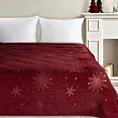 Koc świąteczny 150x200 cm bordowy, złoty zdobiony nadrukiem śnieżynek