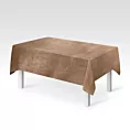 Obrus szyty ciemnobeżowy z miękkiej welwetowej tkaniny z połyskiem