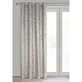 Zasłona srebrno szampańska zdobiona nadrukiem liści 140x250 cm złota przelotka - MILENA