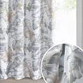 Zasłona biało, srebrna zaciemniająca zdobiona nadrukiem liści z szampańskim wykończeniem 140x250 cm przelotki - LAYLA3