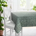 Obrus szyty miętowo szampański z tkaniny welwetowej z nadrukiem