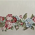 Obrus naturalno, czerwony 140x180 cm z grubszej tkaniny gobelinowej z nicią szenilową z motywem kwiatów