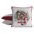 Poszewka na poduszkę 45x45 cm bawełniana, gobelinowa czerwono, naturalna z motywem świątecznym XMAS