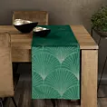 Bieżnik na stół ciemnozielono, złoty 35x180 cm welwetowy BLINK 14 z dużym wzorem wachlarzy w stylu art deco