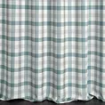 Zasłona szyta na tunelu jasnokremowo turkusowa z tkaniny o naturalnym splocie z nadrukowanym wzorem w kratę