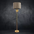 Lampa stojąca do pokoju beżowo, złota LEONA z matowym abażurem o widocznym splocie