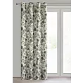 Zasłona naturalno, niebieska z tkaniny z dodatkiem lnu zdobiona nadrukiem roślinnym 140x250 cm przelotka - TALI