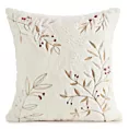 Poszewka na poduszkę świąteczna 45x45 cm kremowo, złota z przyjemnego futerka zdobiona haftem gałązek