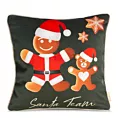 Poszewka na poduszkę 45x45 cm welwetowa, zielono czerwona ze świątecznym motywem pierników GINGER