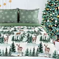 Pościel świąteczna 160x200 cm bawełniana kolor jasnozielony, biały z motywem zimowego lasu FOREST