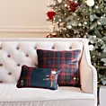 Poszewka na poduszkę welwetowa grantowo, bordowa świateczna z motywem kratki i wypustką na brzegach PETER