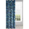 Zasłona czarno, niebieska zdobiona nadrukiem liści, zaciemniająca 140x250 cm przelotka - LAVIN