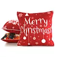 Poszewka na poduszkę 45x45 cm welwetowa, czerwono biała zdobiona uroczym motywem świątecznym