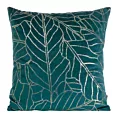 Poszewka na poduszkę 45x45 cm welwetowa ciemnoturkusowa z nadrukiem błyszczących liści BLINK 32