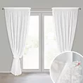 Komplet firan białych zdobionych aplikacją z gipiurą z perełkami 140x270 cm taśma+troczek ELENA