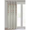 Zasłona naturalno, pomarańczowa zdobiona nadrukiem kwiatów 140x250 cm przelotka - CARA