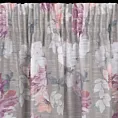 Zasłona srebrna w różowe kwiaty z etaminy 140x300 cm taśma - SHERRY