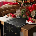 Bieżnik świąteczny na stół 40x140 cm czarno, szampański welwetowy zdobiony śnieżynkami