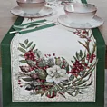 Świąteczny bieżnik kolor zielono, czerwony 40x100 cm szenilowy tkany motywem świątecznym