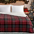 Koc dwustronny świąteczny 150x200 cm ciemnozielony, czerwony w kratę