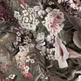 Zasłona welwetowa szarobeżowo, różowa z botanicznym wzorem i efektem 3D 140x270 cm taśma /szelki - GLORY
