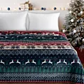 Koc świąteczny 150x200 cm  granatowo, bordowy zdobiony nadrukiem w stylu norweskim