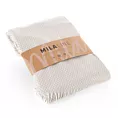 Koc akrylowy 130x170 cm beżowo, biały z drobnym strukturalnym wzorem i frędzlami AKRYL 3 Eurofirany Premium