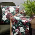 Bieżnik na stół zielono, bordowy 35x180 cm welwetowy VELVET 2 z nadrukiem barwnych kwiatów