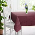 Obrus szyty bordowy z miękkiej tkaniny szenilowej typu dimout o naturalnym splocie