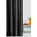 Zasłona szyta na taśmie 5 cm czarna z tkaniny welwetowej w pionowe prążki, wykończona obciążnikiem