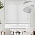 Roleta rzymska biała z matowej, półprzeźroczystej tkaniny, wykończonej obciążnikiem
