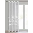 Firana biała z etaminy zdobiona motywem roślinnym 140x250 cm przelotka ESTELLA