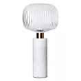 Lampa stołowa do salonu biało, złota LUKA o marmurowej podstawie i szklanym tłoczonym kloszem