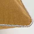 Poszewka na poduszkę 43x43 cm lniana z dodatkiem bawełny z pasmanterią z ozdobnymi cyrkoniami na brzegach miodowa LEN