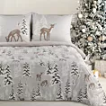 Pościel świąteczna 140x200 cm z mikrowłókna kolor beżowy, jasnoszary z motywem zimowego lasu MALMO