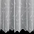 Firana szyta na taśmie 5 cm TESSA biała z matowego tiulu haftowanego w drobny roślinny wzór z ażurem