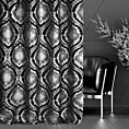 Zasłona szyta na taśmie 8 cm czarno srebrna z szenilowej tkaniny w klasyczny wzór ornamentowy przetykany błyszczącą nicią Italissima Eva Minge