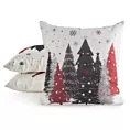 Poszewka na poduszkę świąteczna 45x45 cm o naturalnym splocie zdobiona uroczymi drzewkami