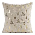 Poszewka na poduszkę świąteczna 45x45 cm beżowo, złota z przyjemnego futerka zdobiona nadrukiem choinek