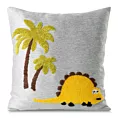 Poszewka na poduszkę 45x45 cm srebrno żółta z dinozaurami haftowanymi puszystą nicią DINO 1