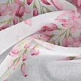 Dekoracja okienna biało, różowa z matowej etaminy z kwiatowym motywem 140x250 cm przelotki - JULIETA